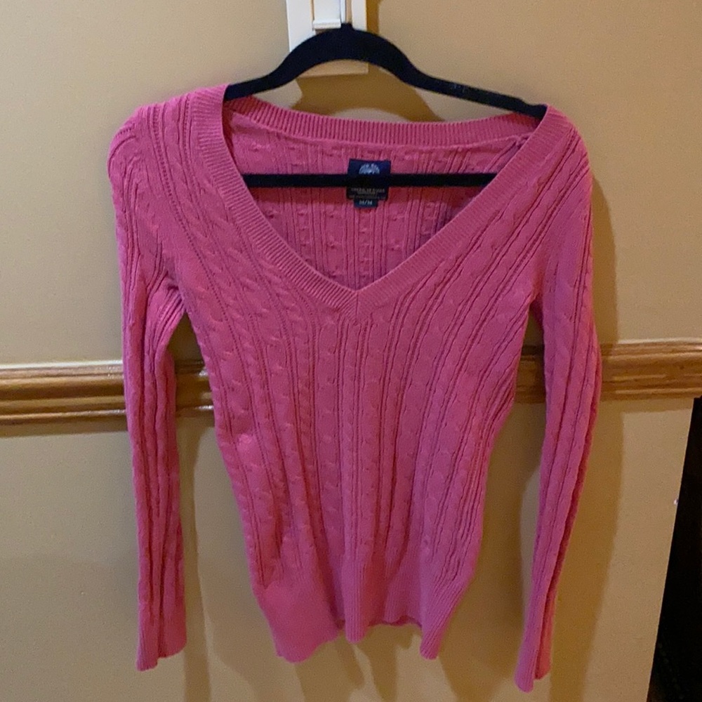 Pink V-Neck Knit Sweater